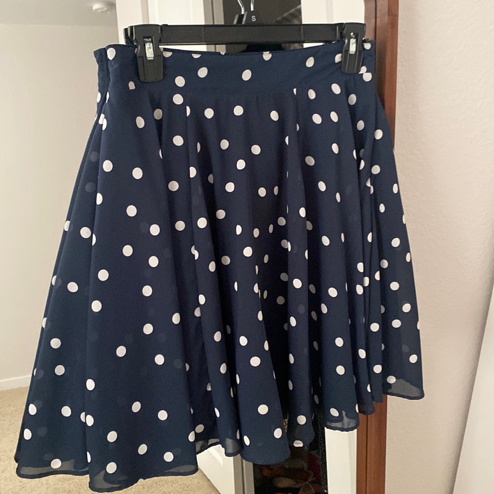 Navy blue and white polka dot skirt
